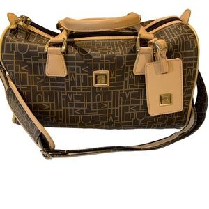 Diane Von Furstenberg DVF Brown Tan Leather Monogram Travel  Duffel Bag Tote
